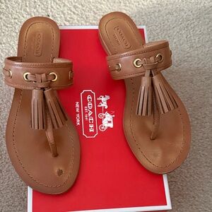Coach Tan Leather Tassel Sandals